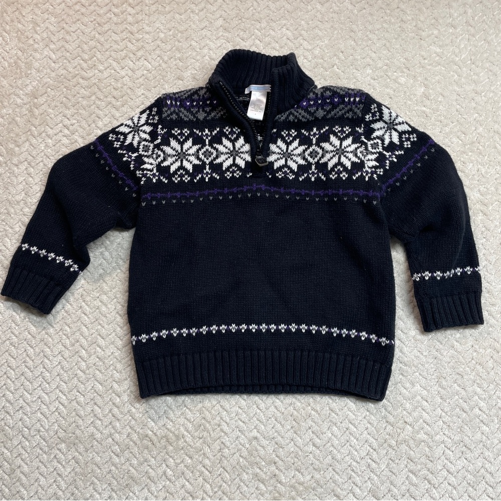 Janie‎ & Jack Toddler Classic Black Fair Isle Quarter Zip Knit Preppy Sweater 3T